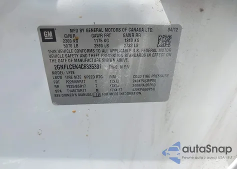 2012 Chevrolet Equinox Ls из США, поврежденный, VIN 2GNFLCEK4C6335391